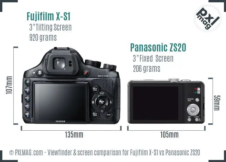 Fujifilm X-S1 vs Panasonic ZS20 Screen and Viewfinder comparison