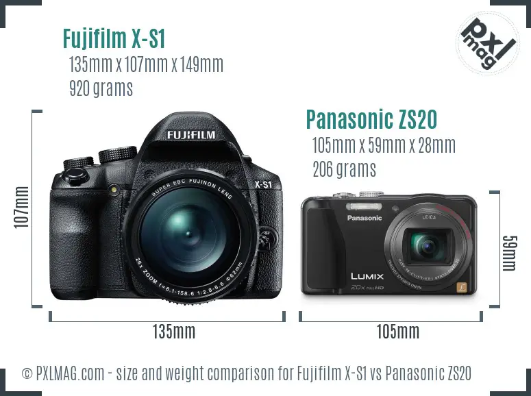 Fujifilm X-S1 vs Panasonic ZS20 size comparison