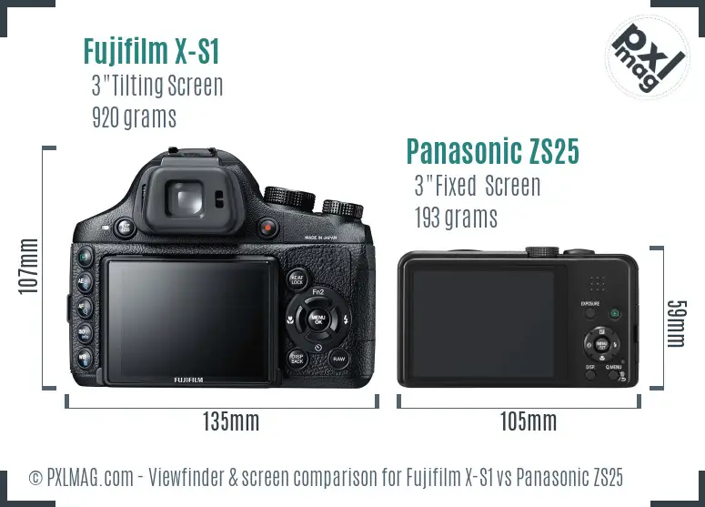 Fujifilm X-S1 vs Panasonic ZS25 Screen and Viewfinder comparison