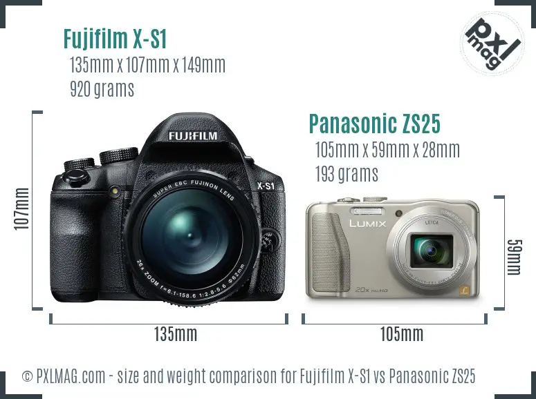 Fujifilm X-S1 vs Panasonic ZS25 size comparison