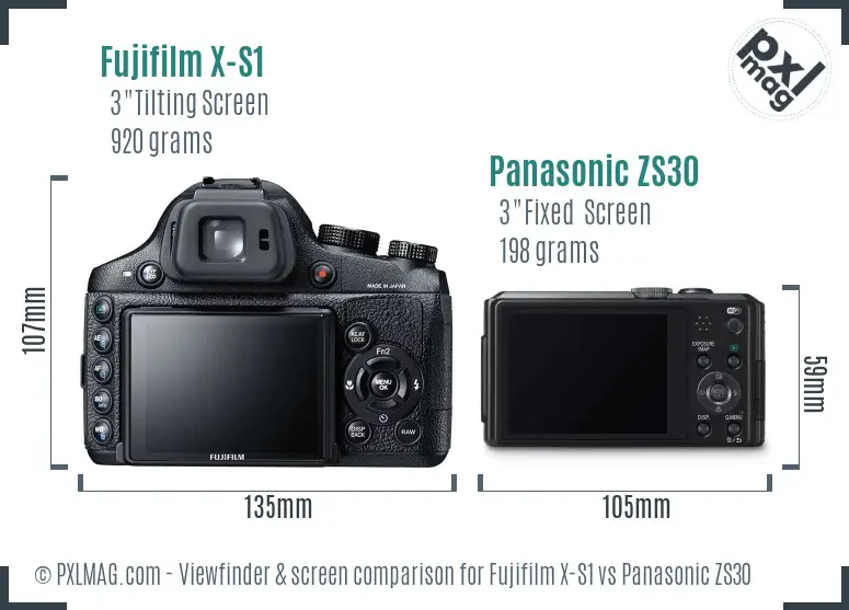 Fujifilm X-S1 vs Panasonic ZS30 Screen and Viewfinder comparison