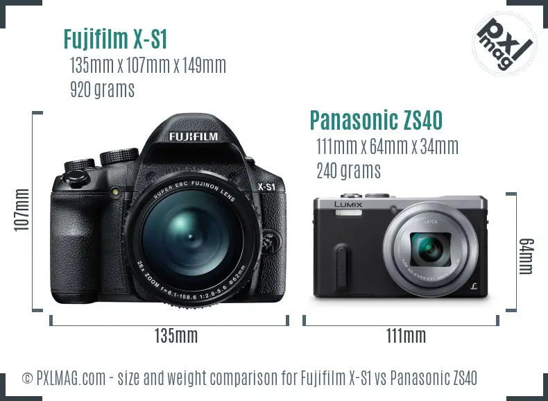 Fujifilm X-S1 vs Panasonic ZS40 size comparison