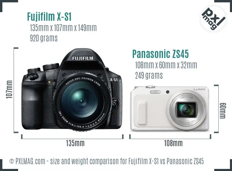 Fujifilm X-S1 vs Panasonic ZS45 size comparison