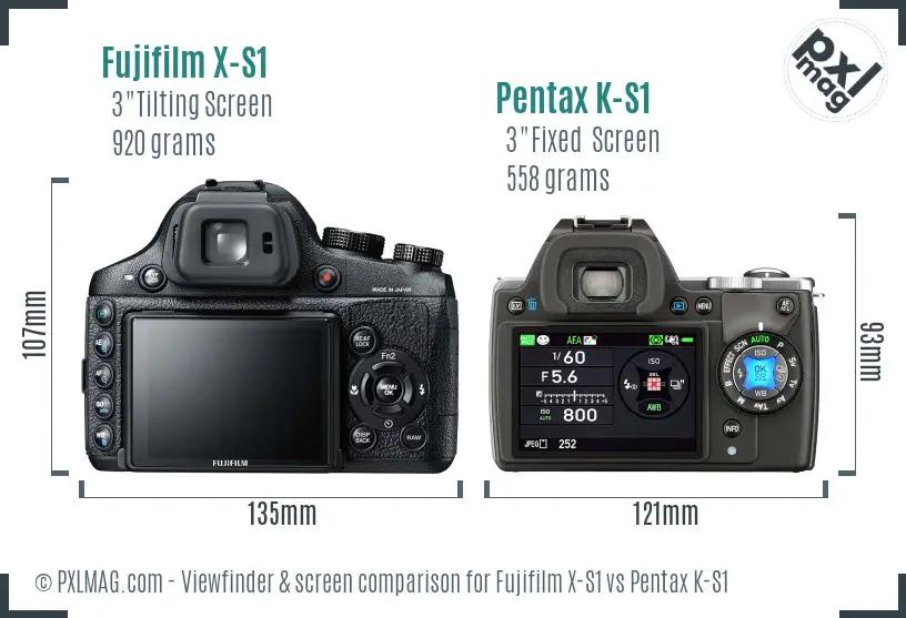 Fujifilm X-S1 vs Pentax K-S1 Screen and Viewfinder comparison Fujifilm X-S1 vs Pentax K-S1 Screen and Viewfinder comparison