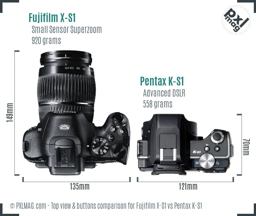 Fujifilm X-S1 vs Pentax K-S1 top view buttons comparison Fujifilm X-S1 vs Pentax K-S1 top view buttons comparison