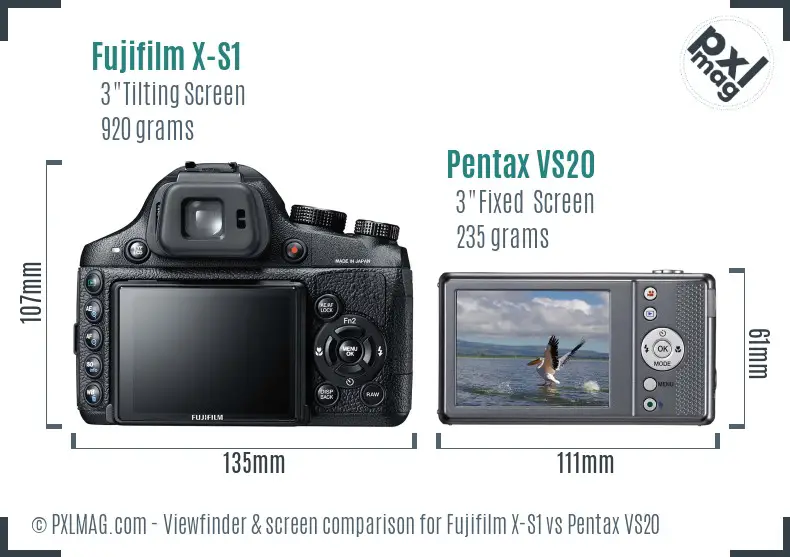 Fujifilm X-S1 vs Pentax VS20 Screen and Viewfinder comparison