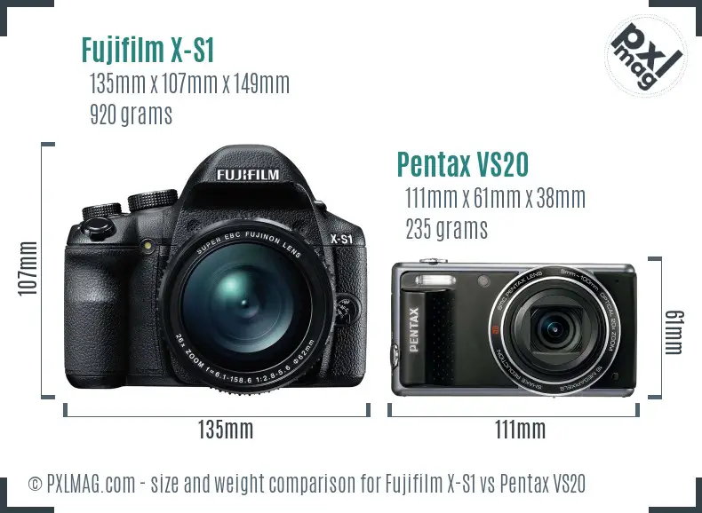 Fujifilm X-S1 vs Pentax VS20 size comparison