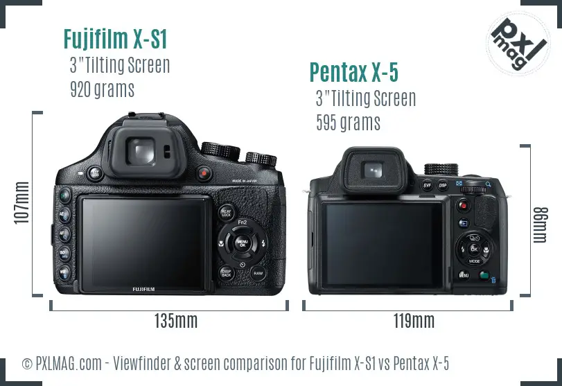 Fujifilm X-S1 vs Pentax X-5 Screen and Viewfinder comparison