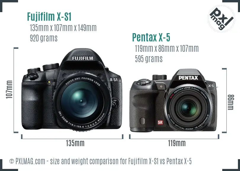 Fujifilm X-S1 vs Pentax X-5 size comparison