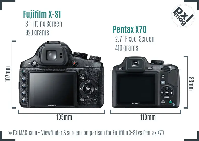 Fujifilm X-S1 vs Pentax X70 Screen and Viewfinder comparison