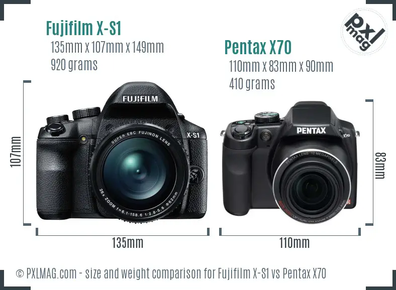 Fujifilm X-S1 vs Pentax X70 size comparison