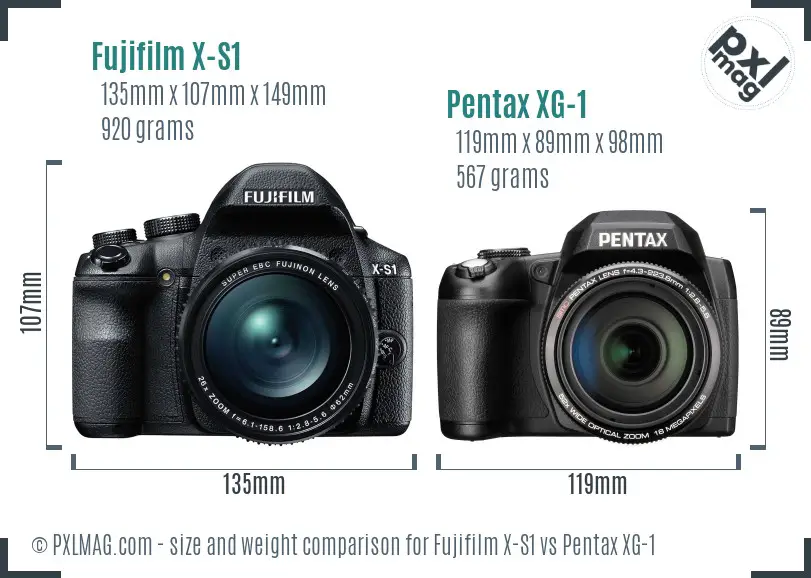 Fujifilm X-S1 vs Pentax XG-1 size comparison