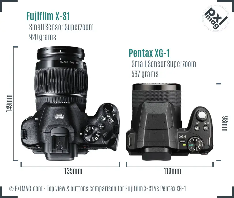 Fujifilm X-S1 vs Pentax XG-1 top view buttons comparison