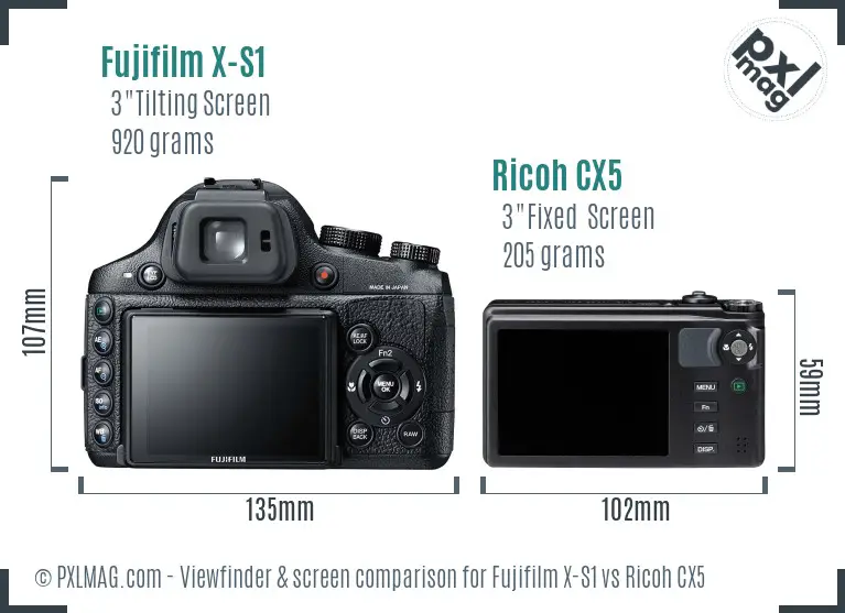Fujifilm X-S1 vs Ricoh CX5 Screen and Viewfinder comparison