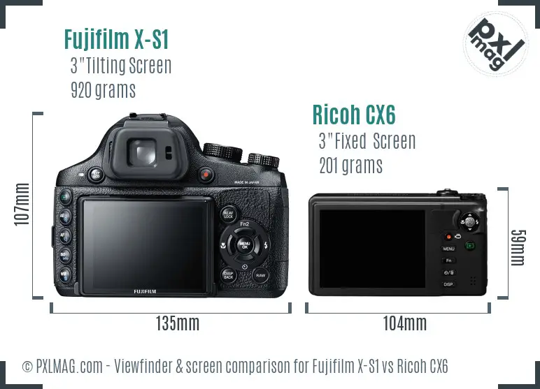 Fujifilm X-S1 vs Ricoh CX6 Screen and Viewfinder comparison