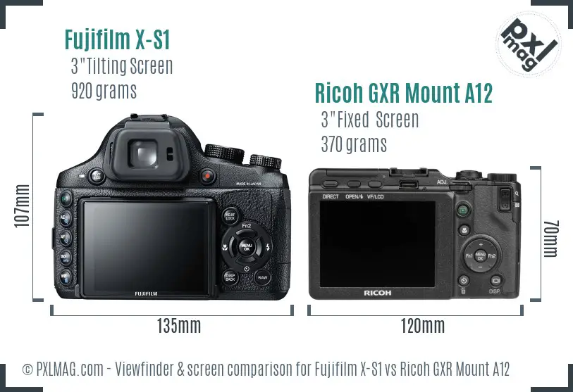 Fujifilm X-S1 vs Ricoh GXR Mount A12 Screen and Viewfinder comparison