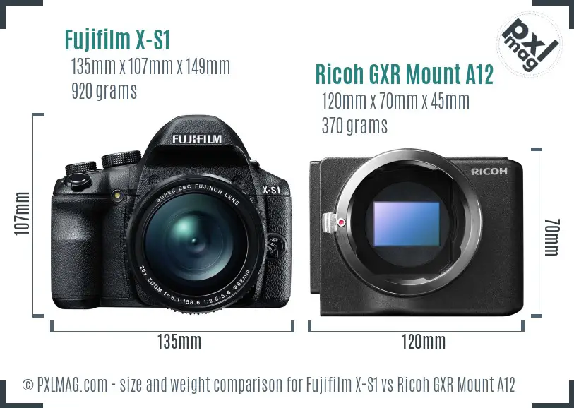 Fujifilm X-S1 vs Ricoh GXR Mount A12 size comparison