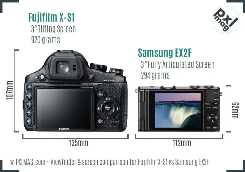 Fujifilm X-S1 vs Samsung EX2F Screen and Viewfinder comparison