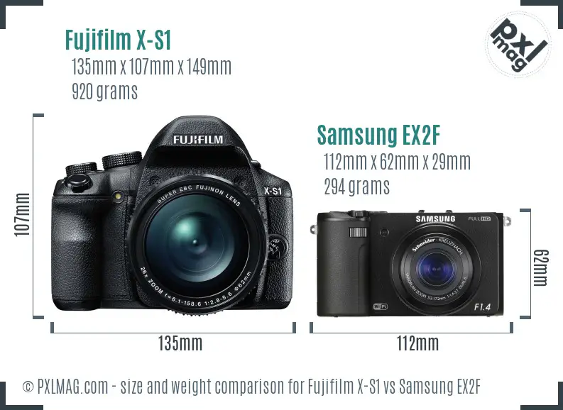 Fujifilm X-S1 vs Samsung EX2F size comparison