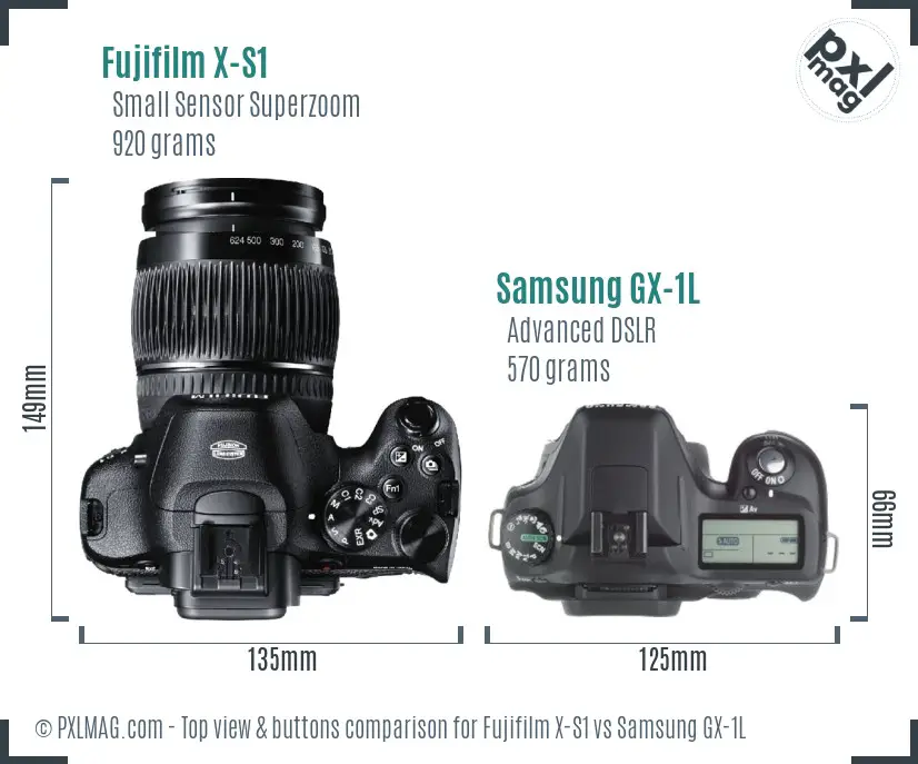 Fujifilm X-S1 vs Samsung GX-1L top view buttons comparison