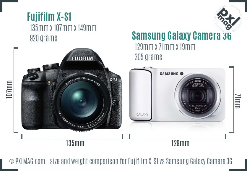 Fujifilm X-S1 vs Samsung Galaxy Camera 3G size comparison Fujifilm X-S1 vs Samsung Galaxy Camera 3G size comparison
