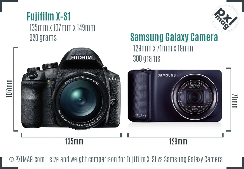 Fujifilm X-S1 vs Samsung Galaxy Camera size comparison