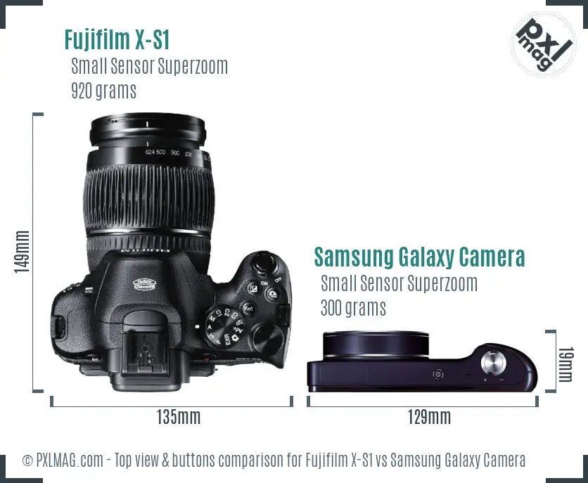 Fujifilm X-S1 vs Samsung Galaxy Camera top view buttons comparison