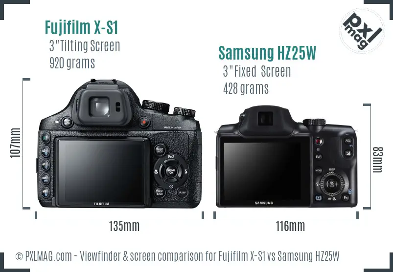 Fujifilm X-S1 vs Samsung HZ25W Screen and Viewfinder comparison