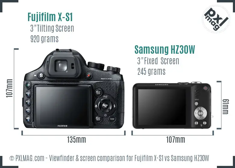 Fujifilm X-S1 vs Samsung HZ30W Screen and Viewfinder comparison