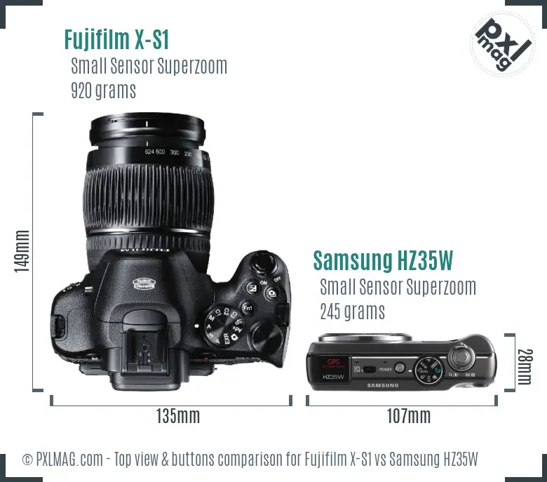 Fujifilm X-S1 vs Samsung HZ35W top view buttons comparison