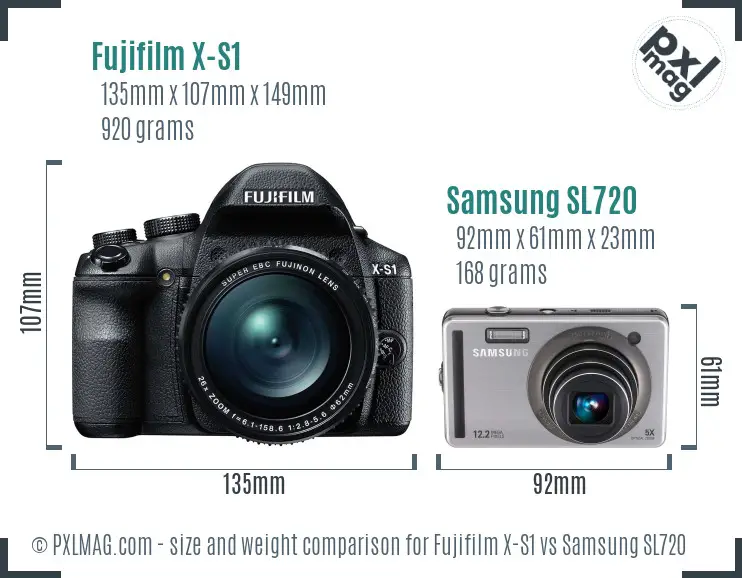 Fujifilm X-S1 vs Samsung SL720 size comparison