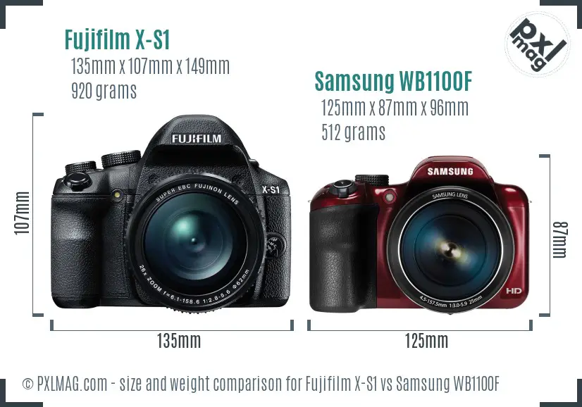 Fujifilm X-S1 vs Samsung WB1100F size comparison