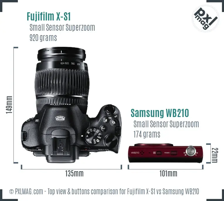 Fujifilm X-S1 vs Samsung WB210 top view buttons comparison