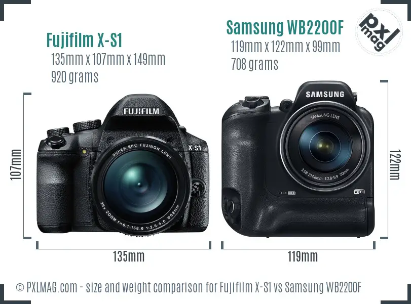 Fujifilm X-S1 vs Samsung WB2200F size comparison