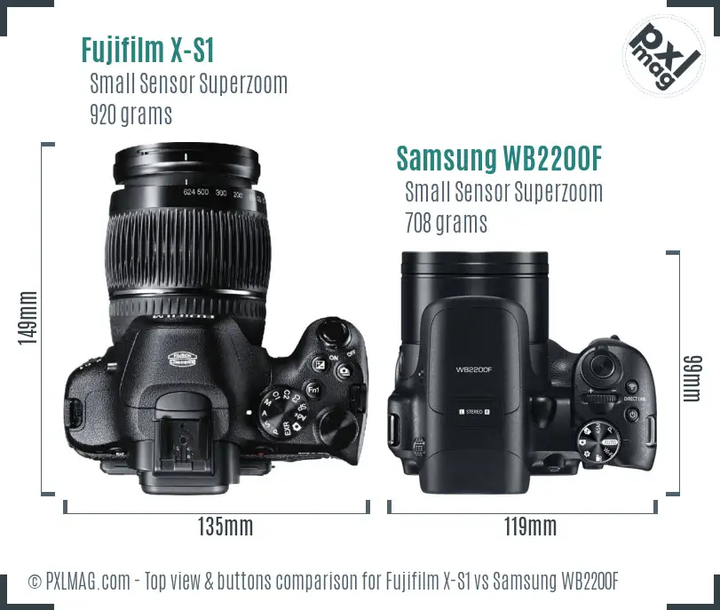 Fujifilm X-S1 vs Samsung WB2200F top view buttons comparison