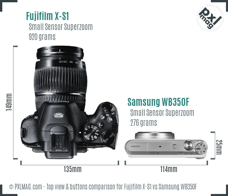 Fujifilm X-S1 vs Samsung WB350F top view buttons comparison