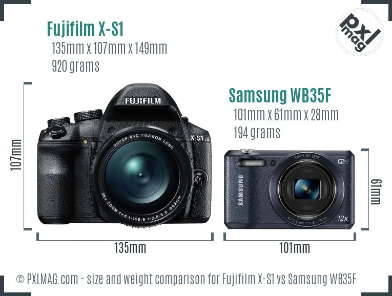 Fujifilm X-S1 vs Samsung WB35F size comparison