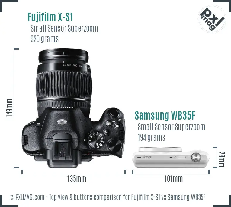 Fujifilm X-S1 vs Samsung WB35F top view buttons comparison