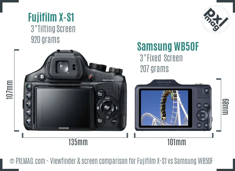 Fujifilm X-S1 vs Samsung WB50F Screen and Viewfinder comparison