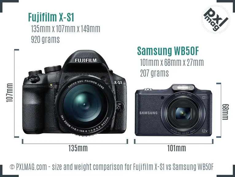 Fujifilm X-S1 vs Samsung WB50F size comparison