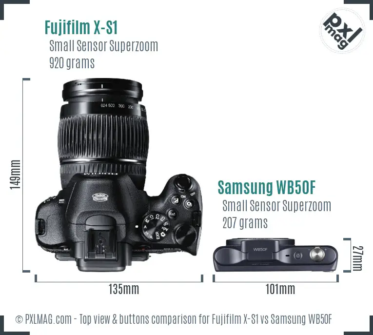 Fujifilm X-S1 vs Samsung WB50F top view buttons comparison