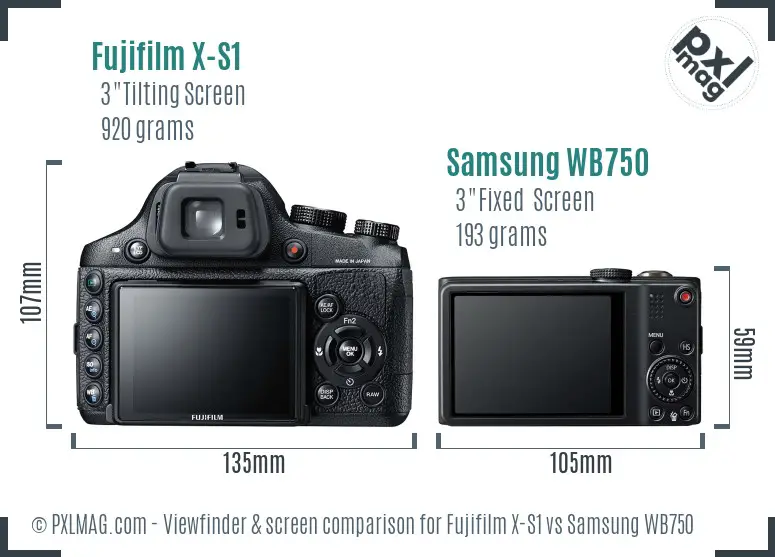 Fujifilm X-S1 vs Samsung WB750 Screen and Viewfinder comparison