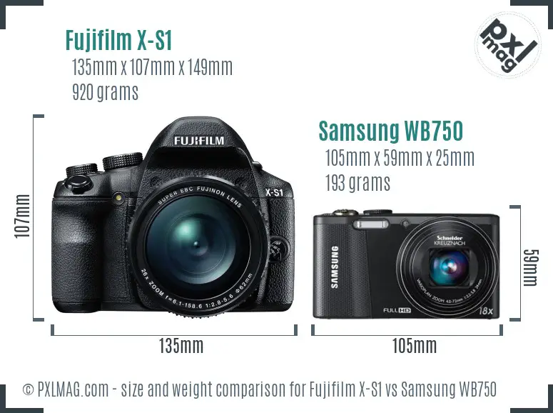 Fujifilm X-S1 vs Samsung WB750 size comparison