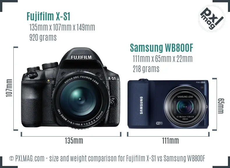 Fujifilm X-S1 vs Samsung WB800F size comparison