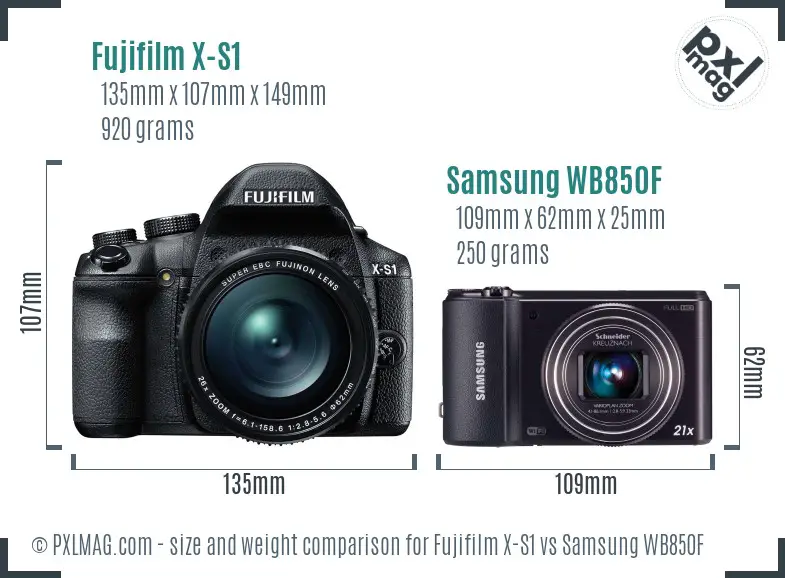 Fujifilm X-S1 vs Samsung WB850F size comparison Fujifilm X-S1 vs Samsung WB850F size comparison