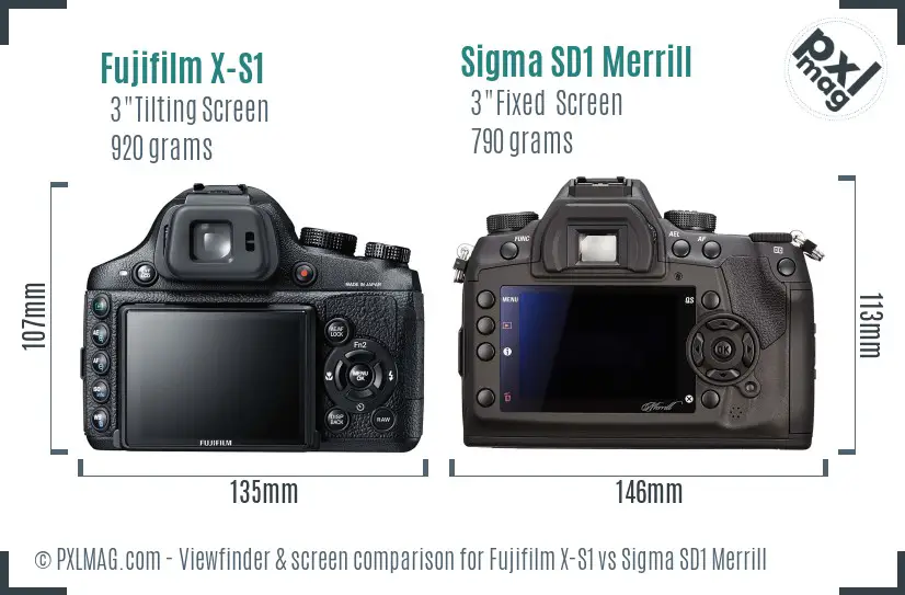 Fujifilm X-S1 vs Sigma SD1 Merrill Screen and Viewfinder comparison