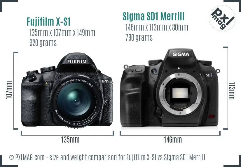 Fujifilm X-S1 vs Sigma SD1 Merrill size comparison