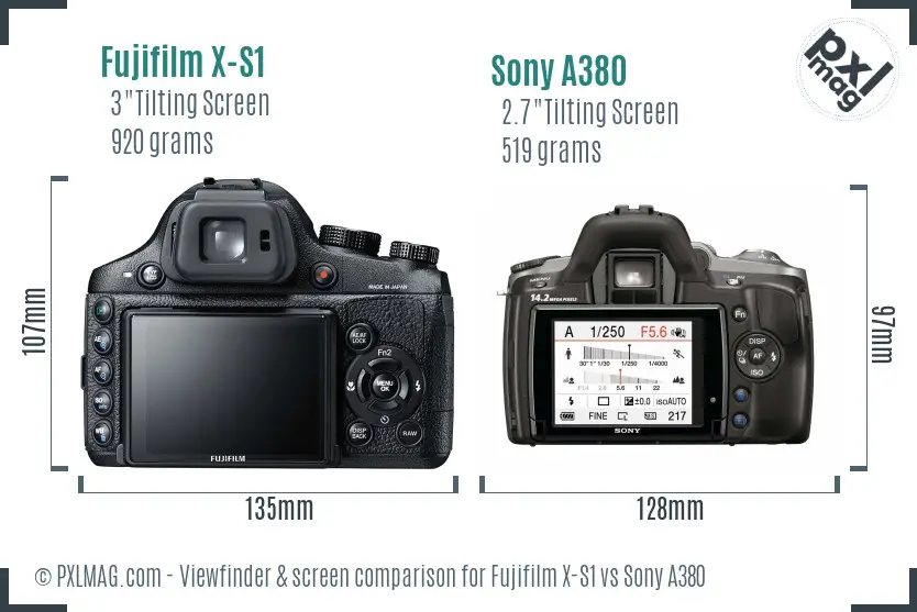 Fujifilm X-S1 vs Sony A380 Screen and Viewfinder comparison