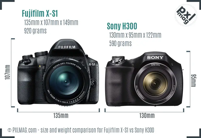 Fujifilm X-S1 vs Sony H300 size comparison