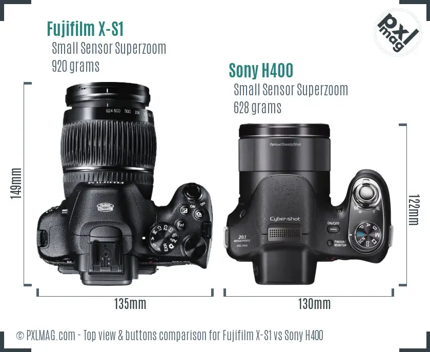 Fujifilm X-S1 vs Sony H400 top view buttons comparison